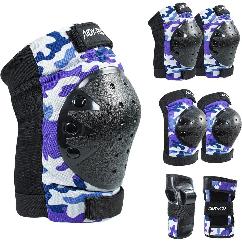 AIDY-PRO Conjunto de Protetores de Joelho e Cotovelo para Adultos/Jovens/Crianças, Equipamento de Proteção para Skateboa