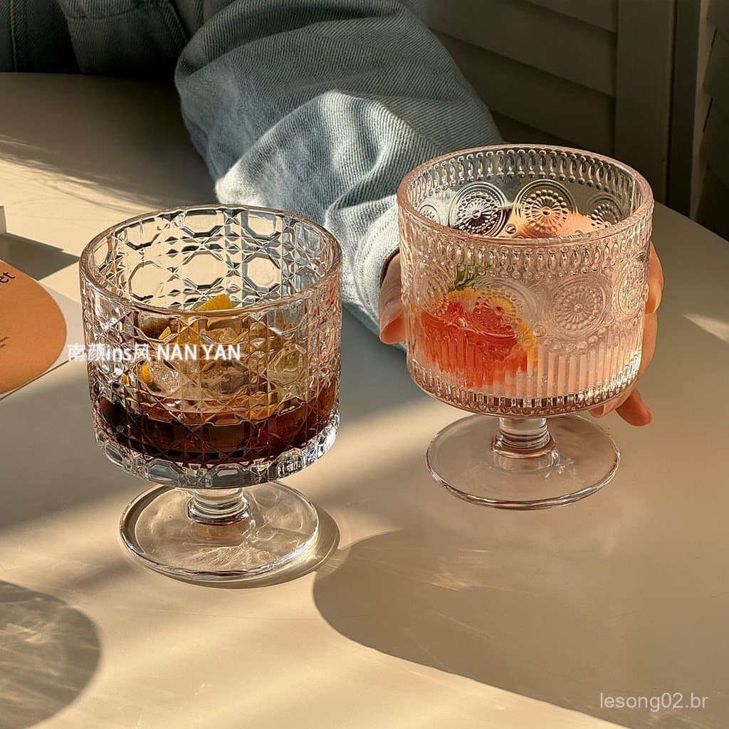 Design em relevo taça ins copo de café de vidro doméstico copo de suco bolha de água copo de bebida H5I6