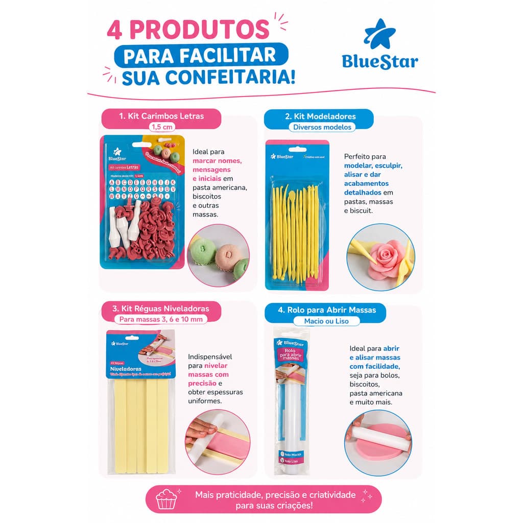Kit Profissional Modelagem Massa Fria Artesanato Régua Niveladora Estecas Carimbos Letras Rolo Liso