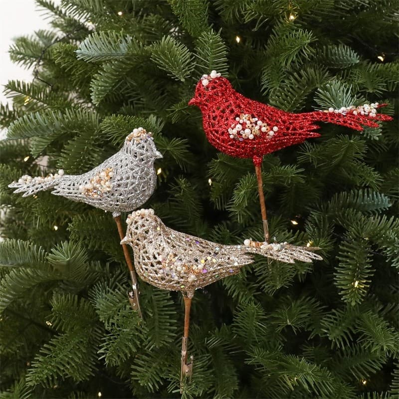 yu Clipe Em Ornamento De Pássaro Brilhante Para Árvore De Natal Contas Brilhantes Espuma Decoração De Férias Estilo De G