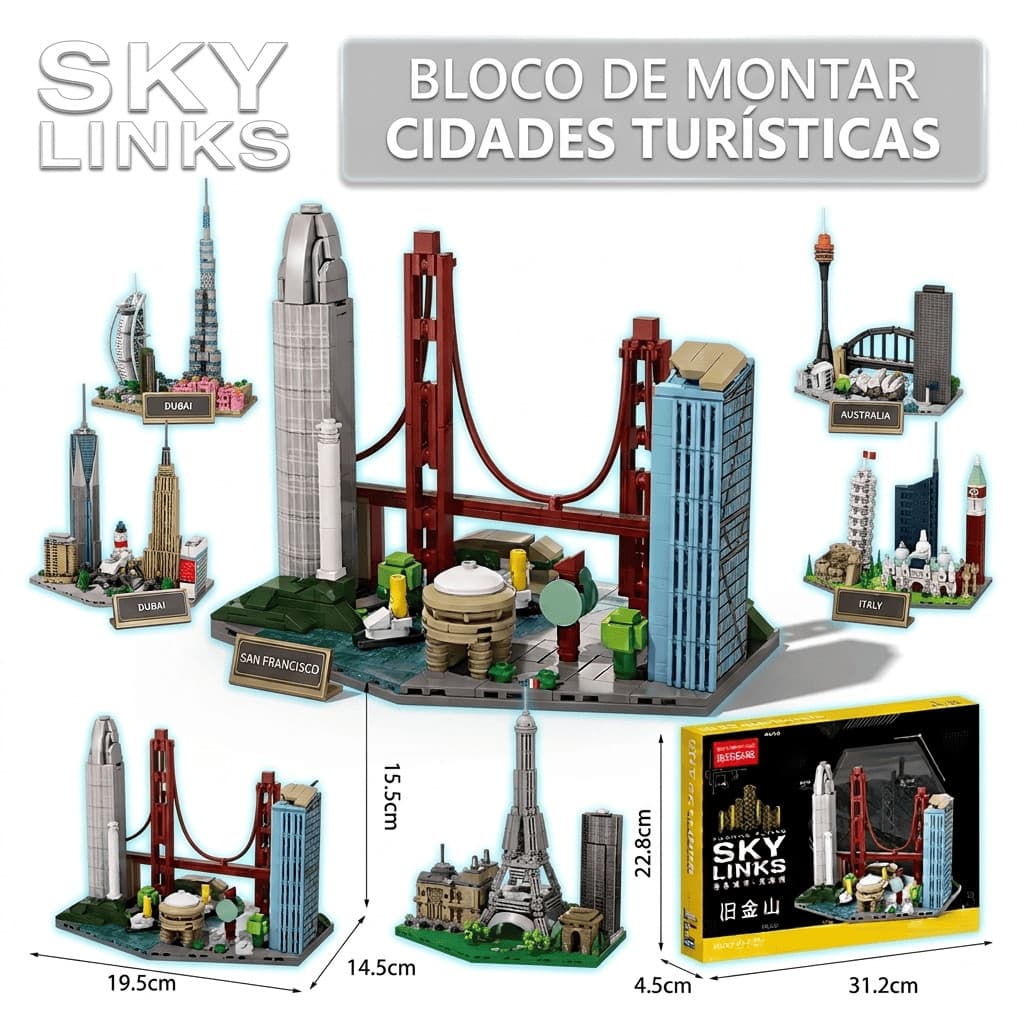 Blocos de Montar Coleção Cidades Turísticas Skylinks *L*e*G*o Mini Peças Brinquedo Educativo Presente Criança Adulto