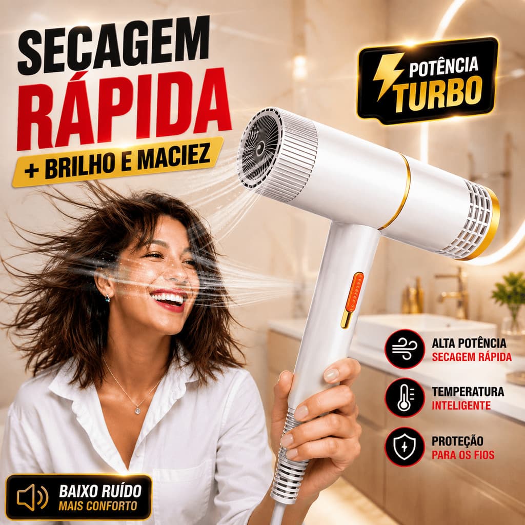 Secador De Cabelo Profissional Tecnologia Turmalina Proteção Térmica Brilho Intenso Leve Compacto Para Bolsa Mala Viagem