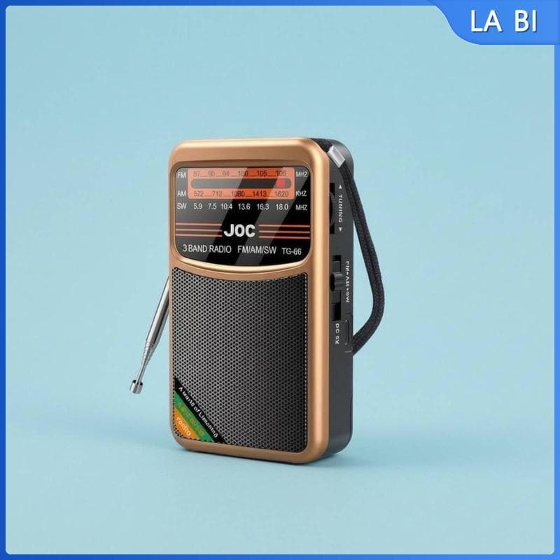 [Wishshopeehhh] Receptor De Rádio Portátil De Longo Alcance AM FM De Ondas Curtas Multibanda Bolso Dourado