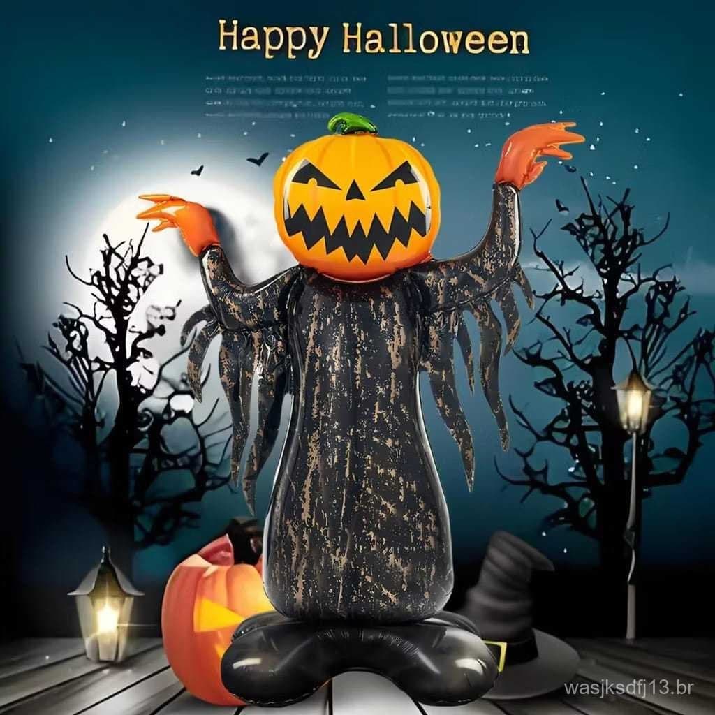 Balão Monstro Abóbora Metalizado Decoração Halloween Grande 3D Festa Dia Das Bruxas Enfeite Com Base
