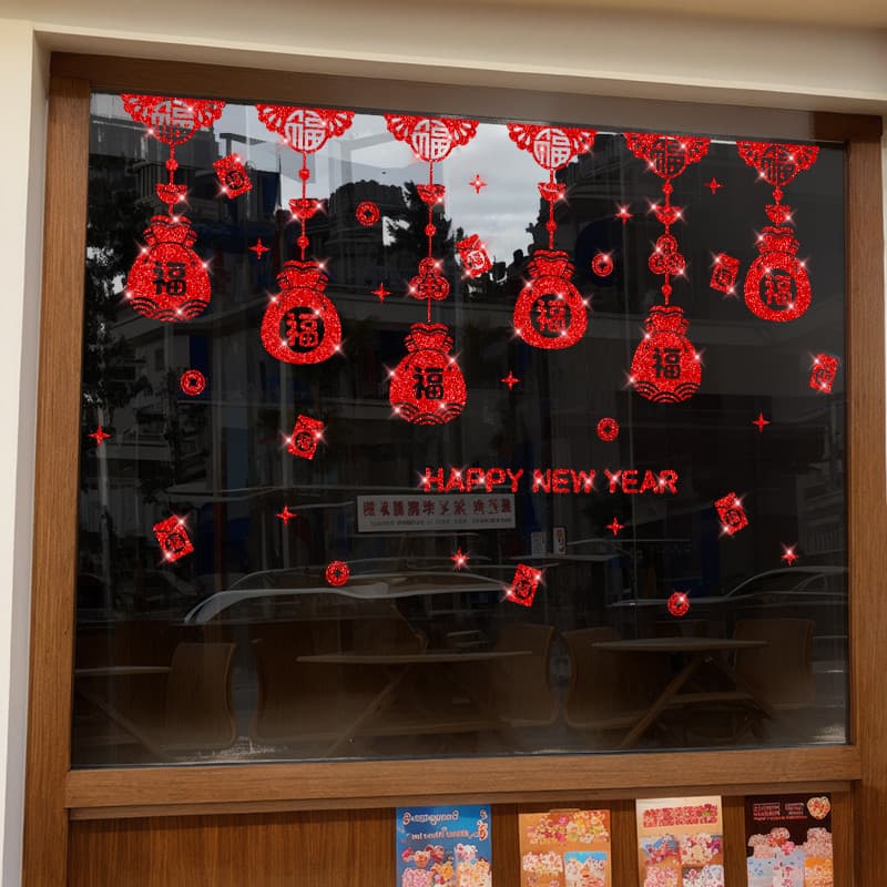 Decoração de ano novo adesivos estáticos Shopping loja cena Layout adesivos de parede janela porta de vidro adesivos gra