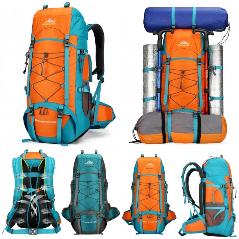 Mochila de Montanhismo 65L Grande Capacidade Impermeável para Trilha Viagem Acampamento Esportiva