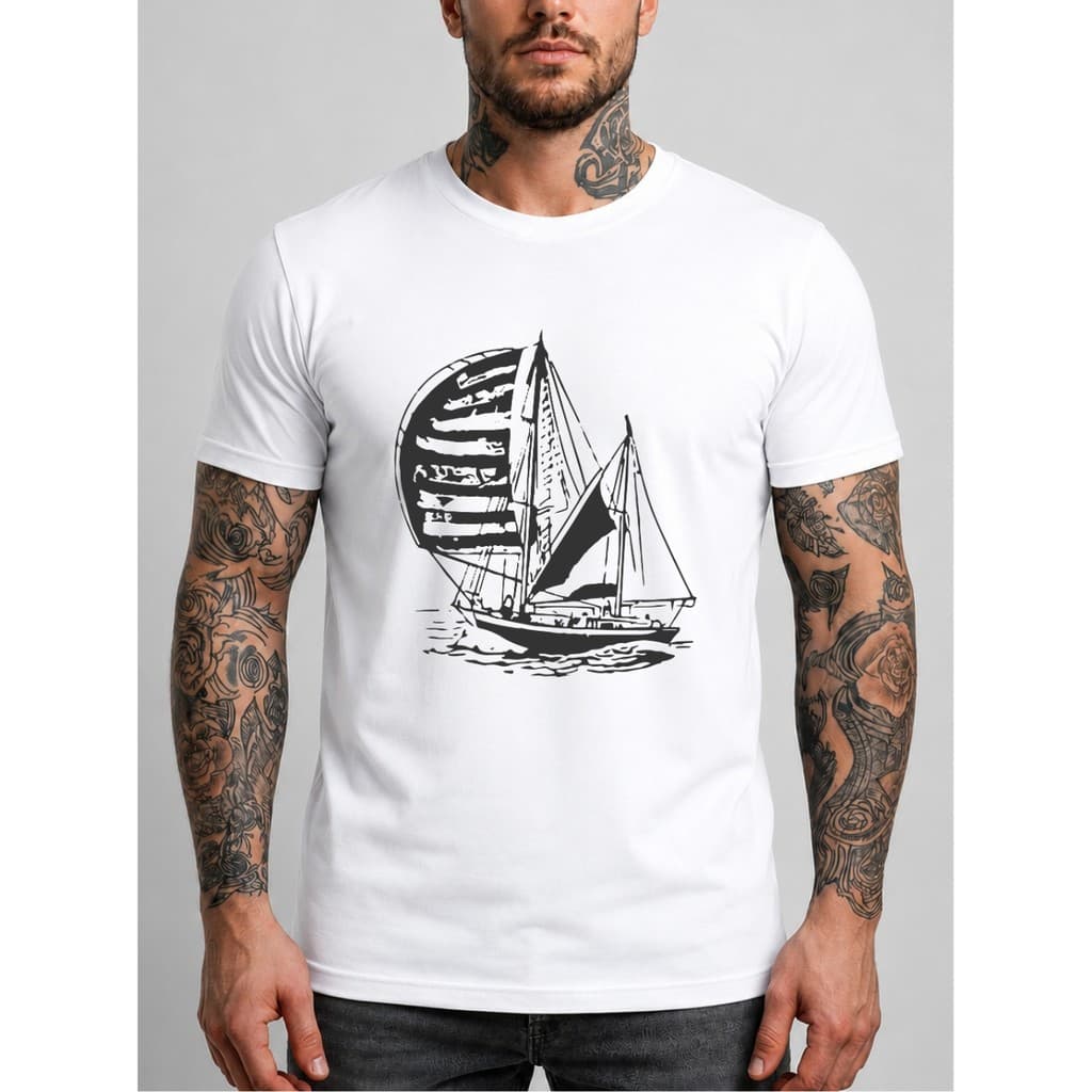 Camiseta Masculina Estampada Barco Novidade Camisa 100% Algodão Estilosa