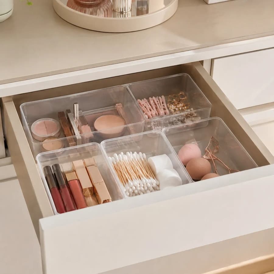 Kit 5 Organizador Multiuso Modular Gaveta Porta Maquiagem De Plástico Retangular Prático Resistente Doméstico