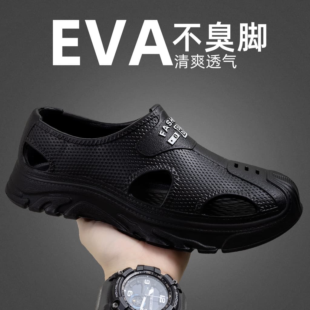 EVA Croc Sapatos Masculinos Verão Oco Versátil Outerwear 2025 Antiderrapante Condução Sandálias De Praia E Chinelos Para