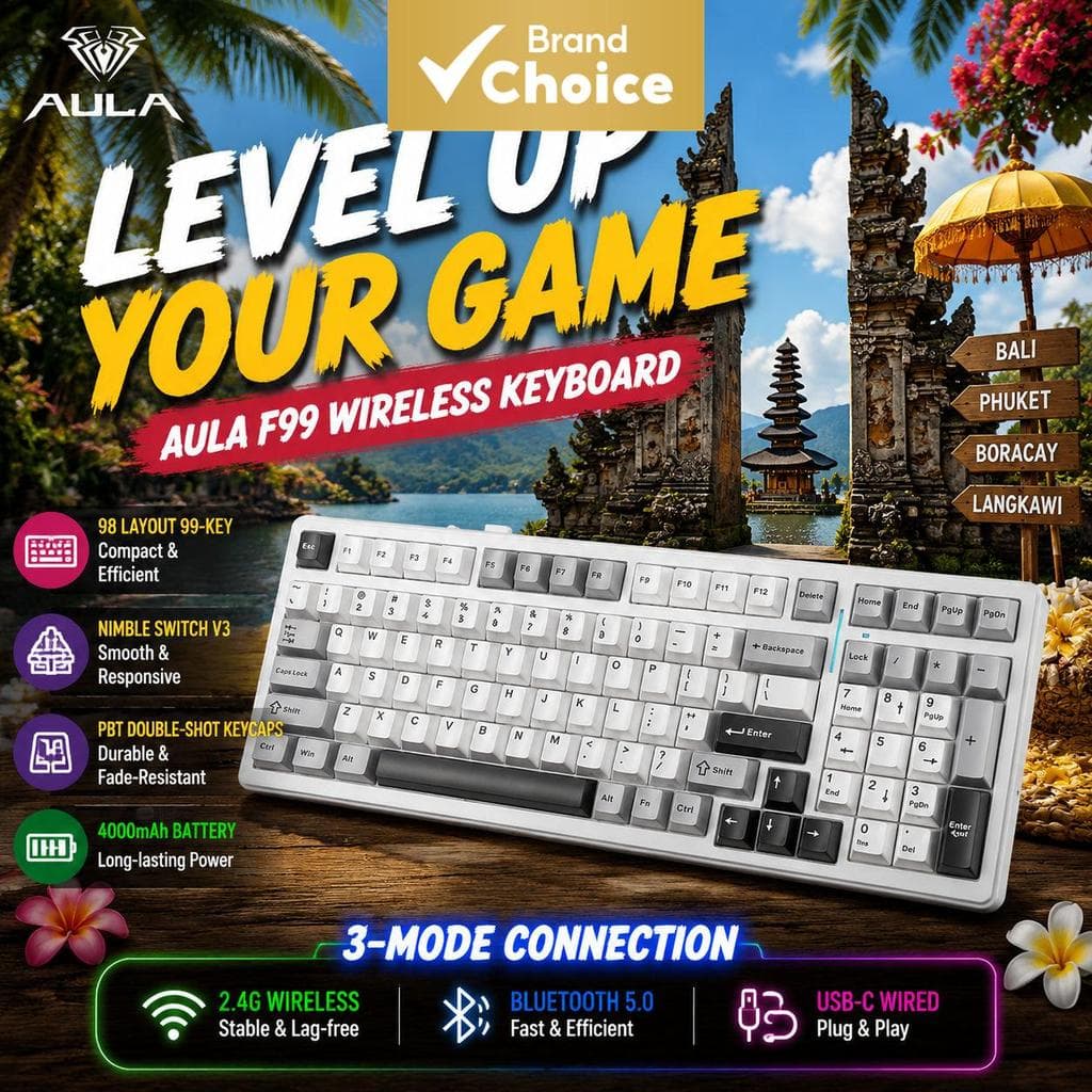 Teclado Mecânico RGB Aula F99 Pro Whale Sea Switch, Troca a Quente, Teclado Gamer, Layout Compacto de 98 Teclas, PC