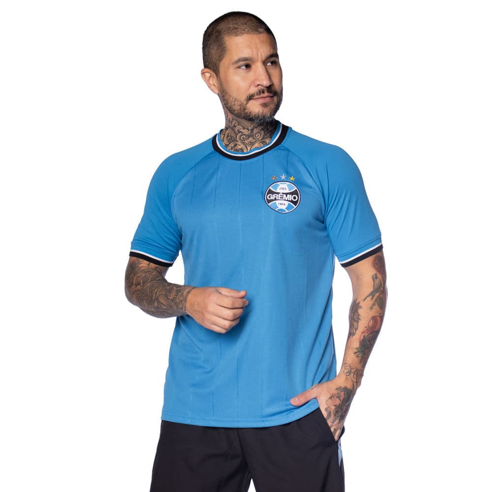 Camiseta Masculina Grêmio Lotus Ace Escudo Bordado Azul
