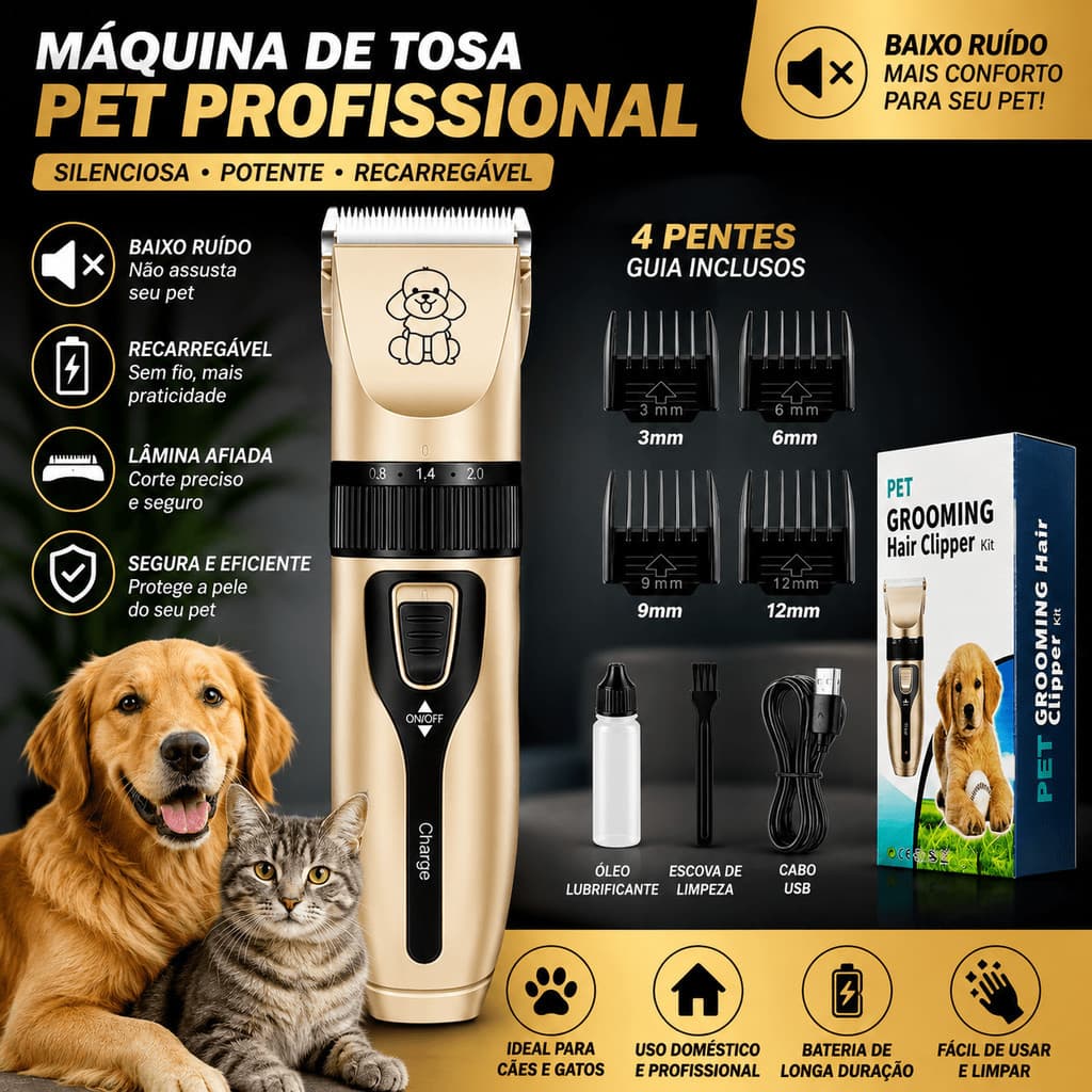 Máquina Para Tosar Pet + 4 pentes , Máquina Profissional Para Cachorro & Gato