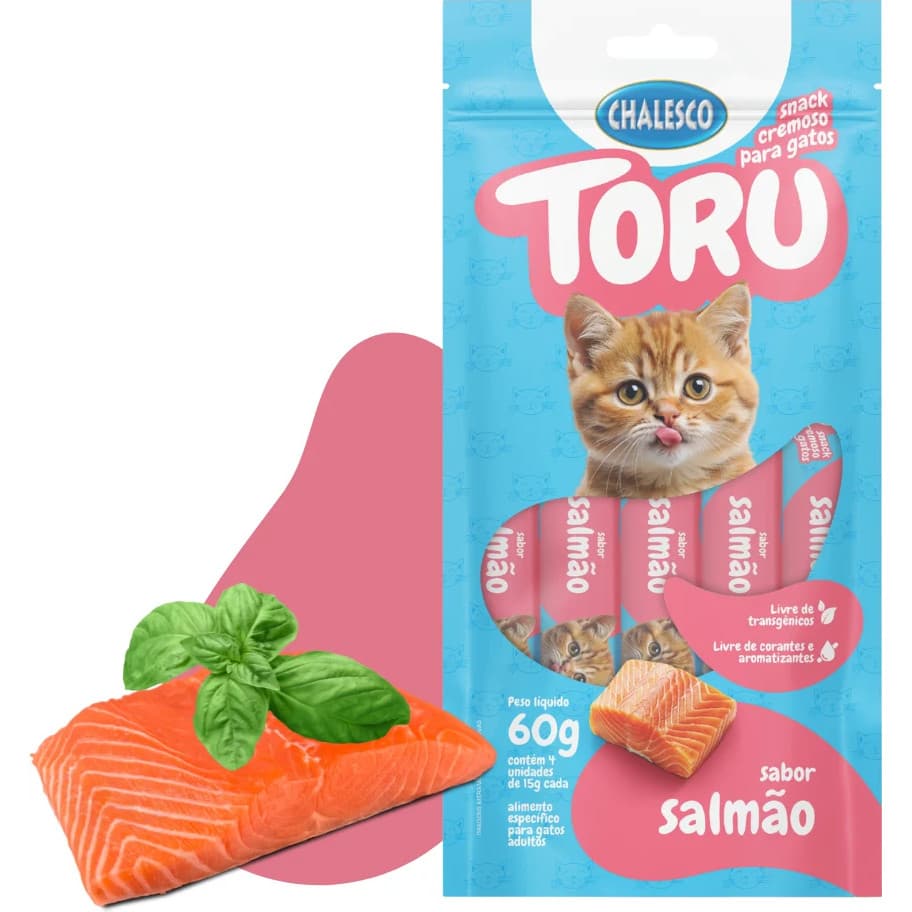 Petisco Cremoso Chalesco Toru para Gatos Adultos sabor Salmão 60g C/4 UN