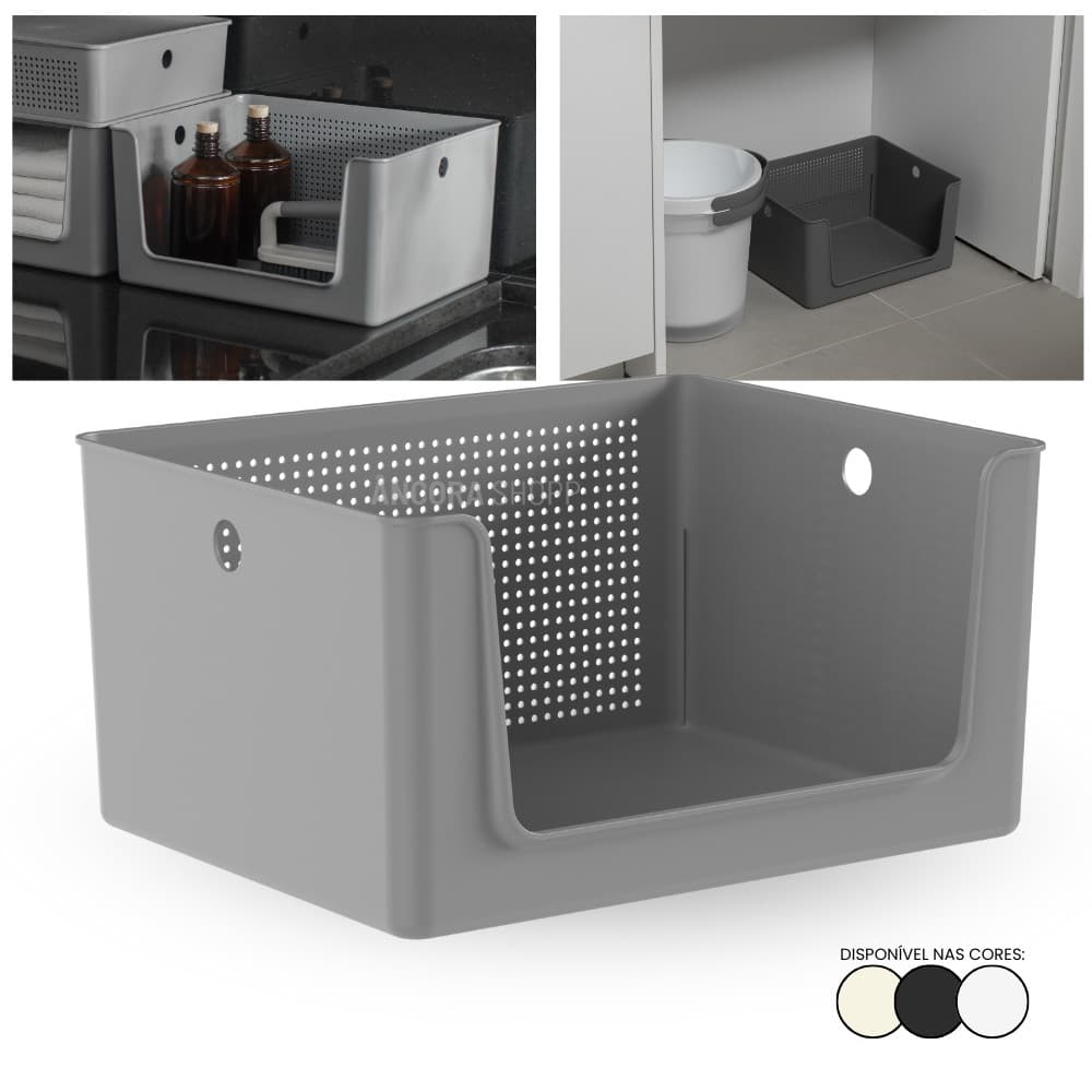 Cesto Organizador 16L Com Abertura Frontal Organização de Lavanderia Armário Banheiro 34 x 27cm
