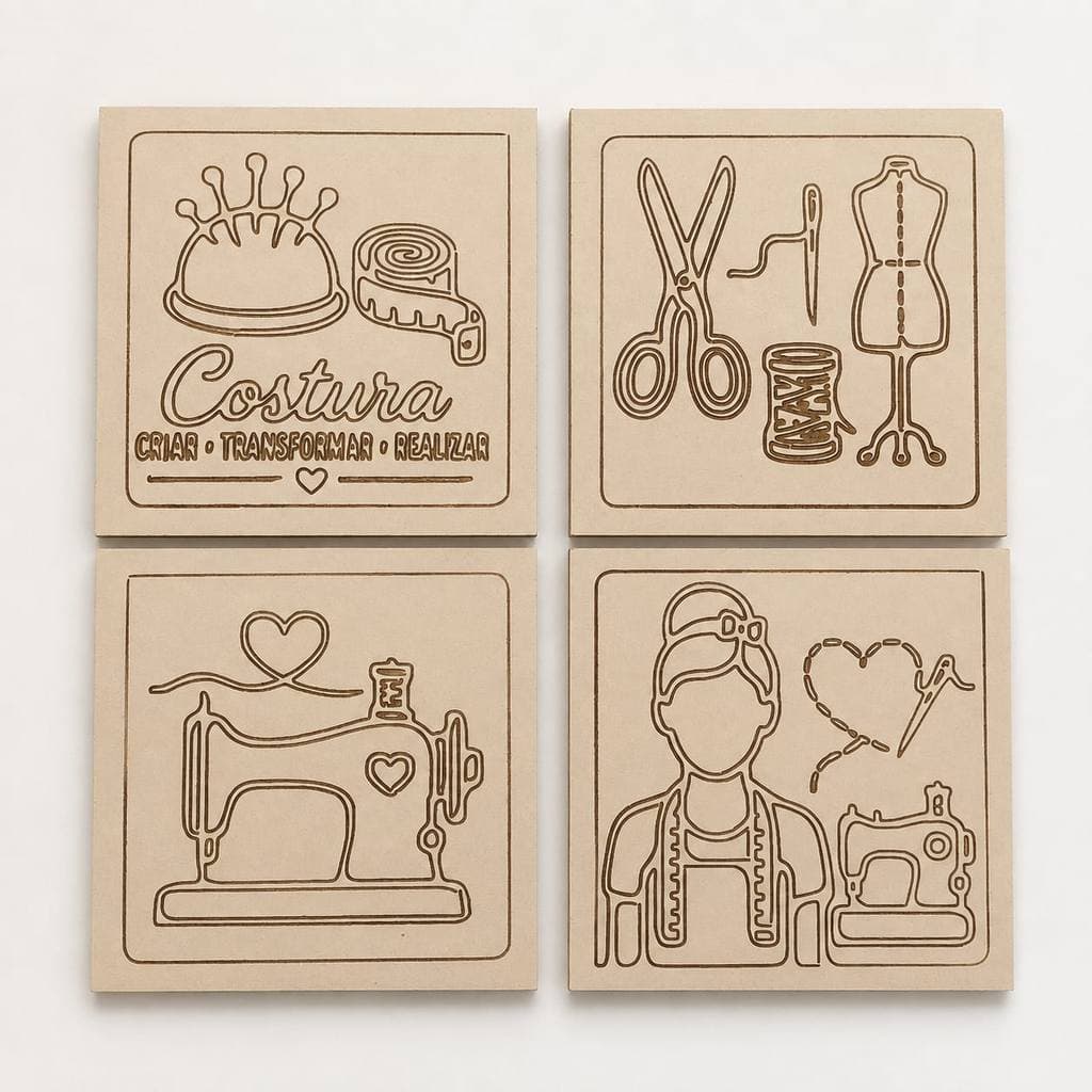 Kit 4 quadros profissão costureira decorativos mdf