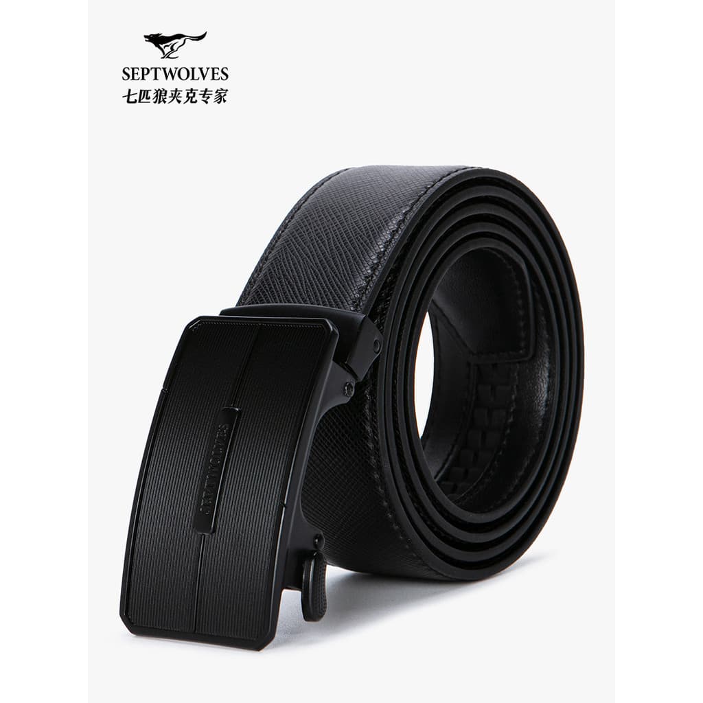 Qipi lobo cinto de couro genuíno masculino liga fivela automática marca caixa presente moda calças masculinas cinto