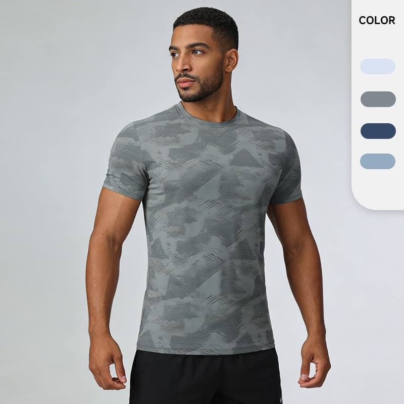 Camiseta esportiva masculina de secagem rápida Fitness corrida gola redonda manga curta