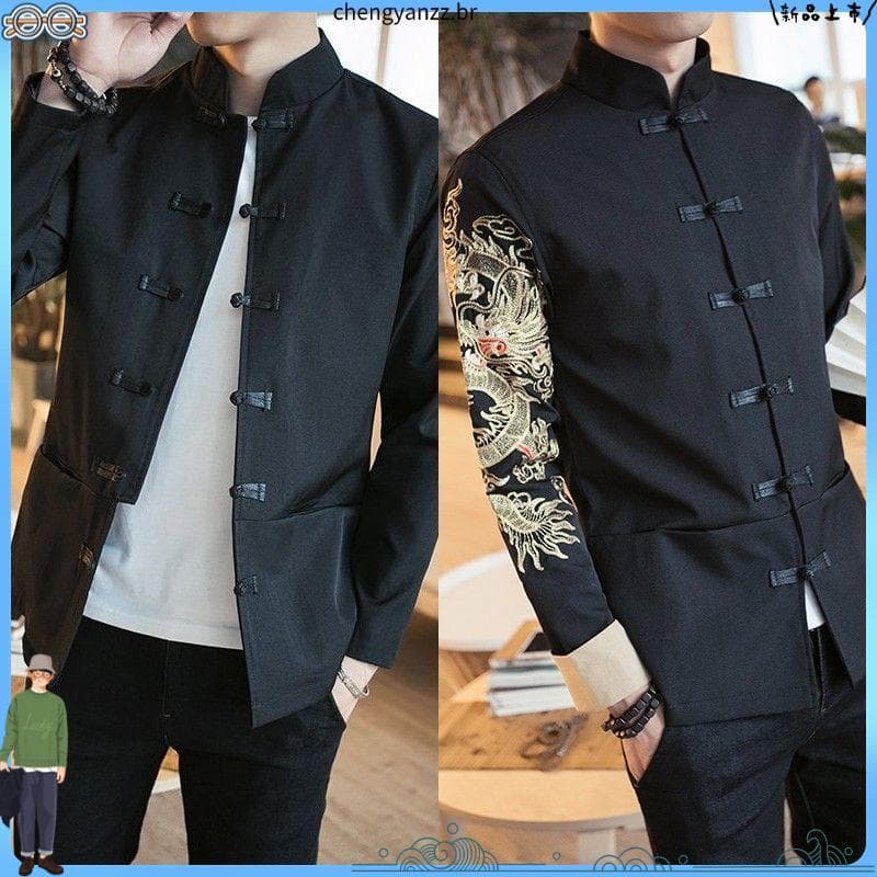 Nacional na moda de duas peças estilo chinês roupas masculinas gola alta Tang terno montanha chinesa terno jovens jaquet