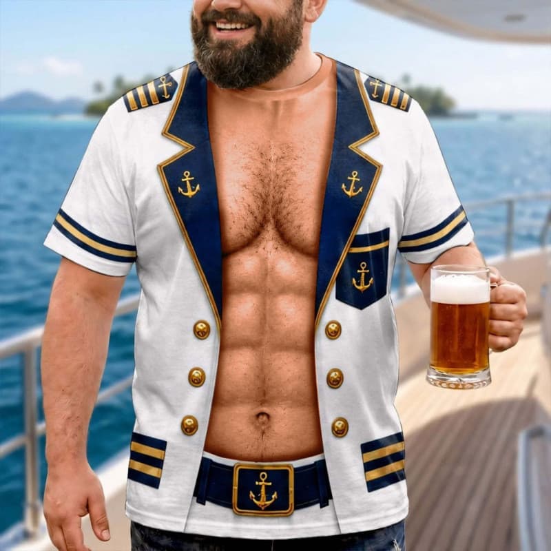 Camiseta Masculina Plus Size Com Estampa 3D De Manga Curta , Criativa De Fantasia De Halloween De Capitão Role-Play Gráf