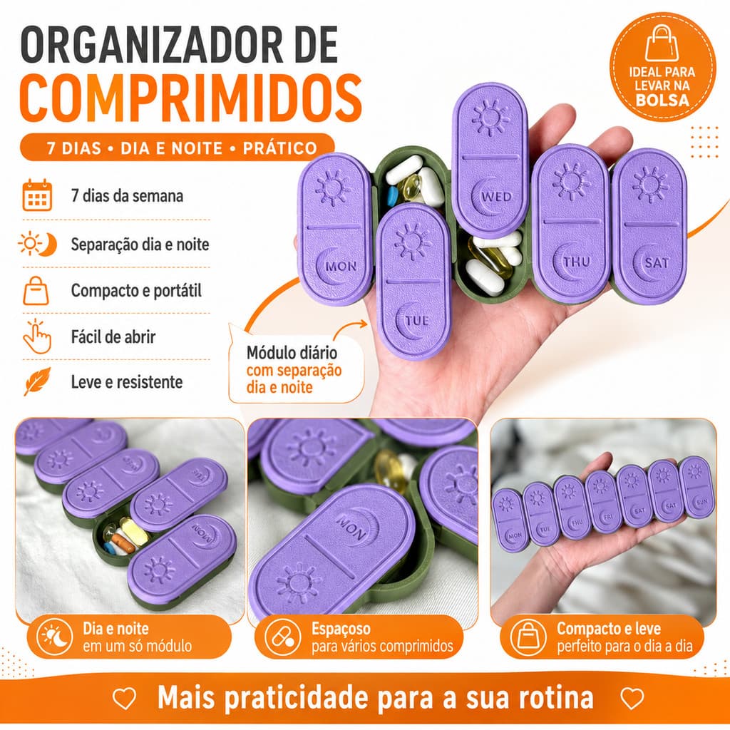 Caixa de Comprimidos, Organizador de Comprimidos - 7 Dias, Manhã e Noite