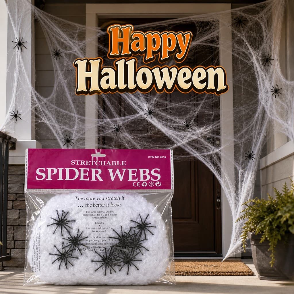 Halloween Spider Web Party Props Teia Extensível Realista Para Decoração De Casa Assombrada