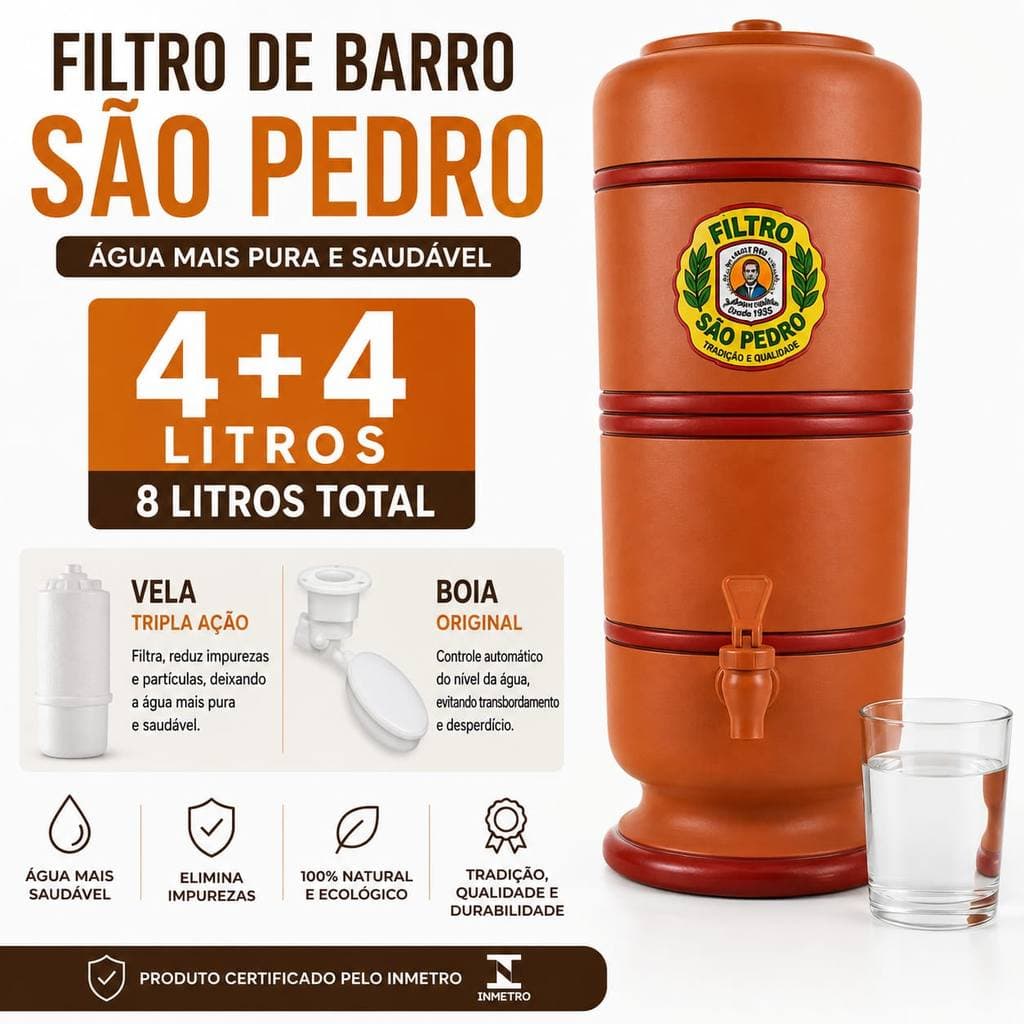 Filtro de Barro São Pedro 8 Litros + Vela + Boia | Filtro de Água