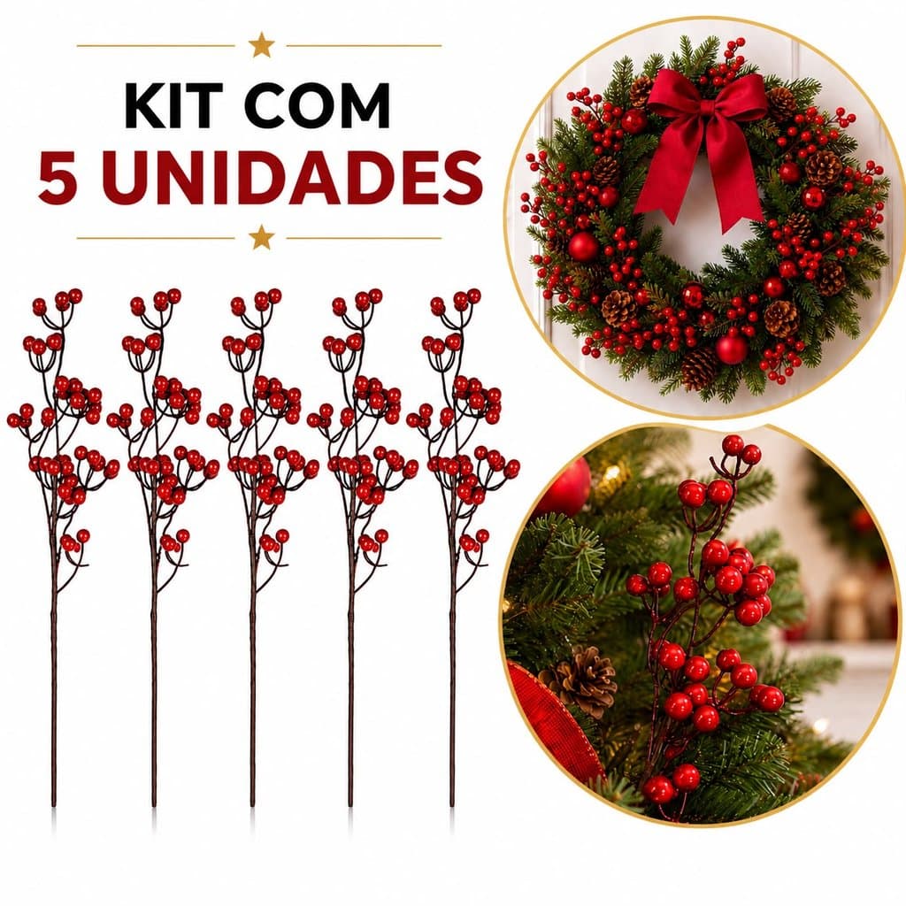 Kit 5 Flor de Natal Azevinho Natalino Decoração de Natal Decoração Para Árvore de Natal Mesa Casa