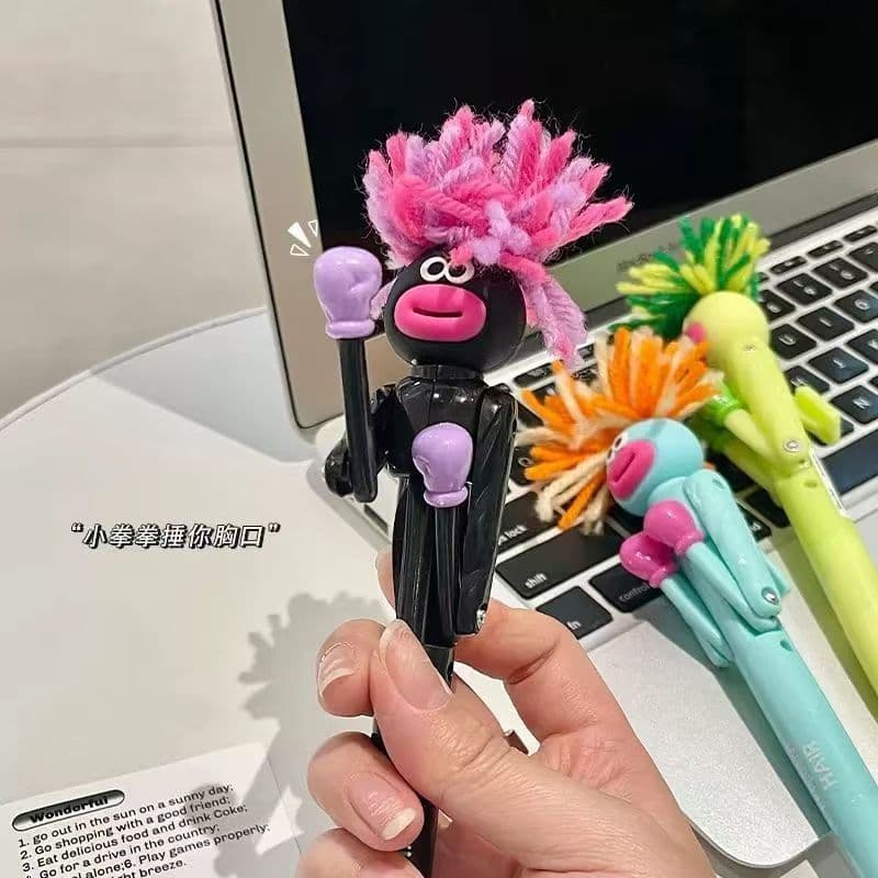 Caneta Esferográfica Criativa Anti-Stress com Tema de Boxe e Personagem de Desenho Animado para a Volta às Aulas, Caneta