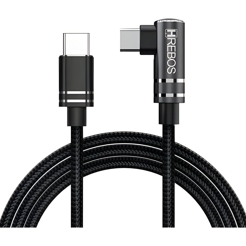 Cabo Tipo-c P/ Usb-c Em L 90° Gamer Turbo 2 Metros Reforçado Cor Preto