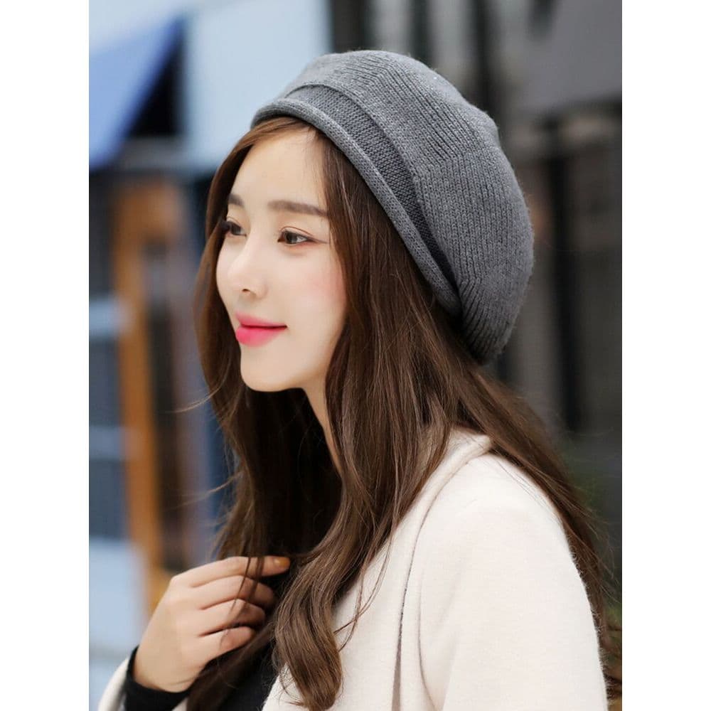 Boina feminina outono inverno versão coreana All-Match moda tricô estilo coreano lã senhoras boina preto outono inverno