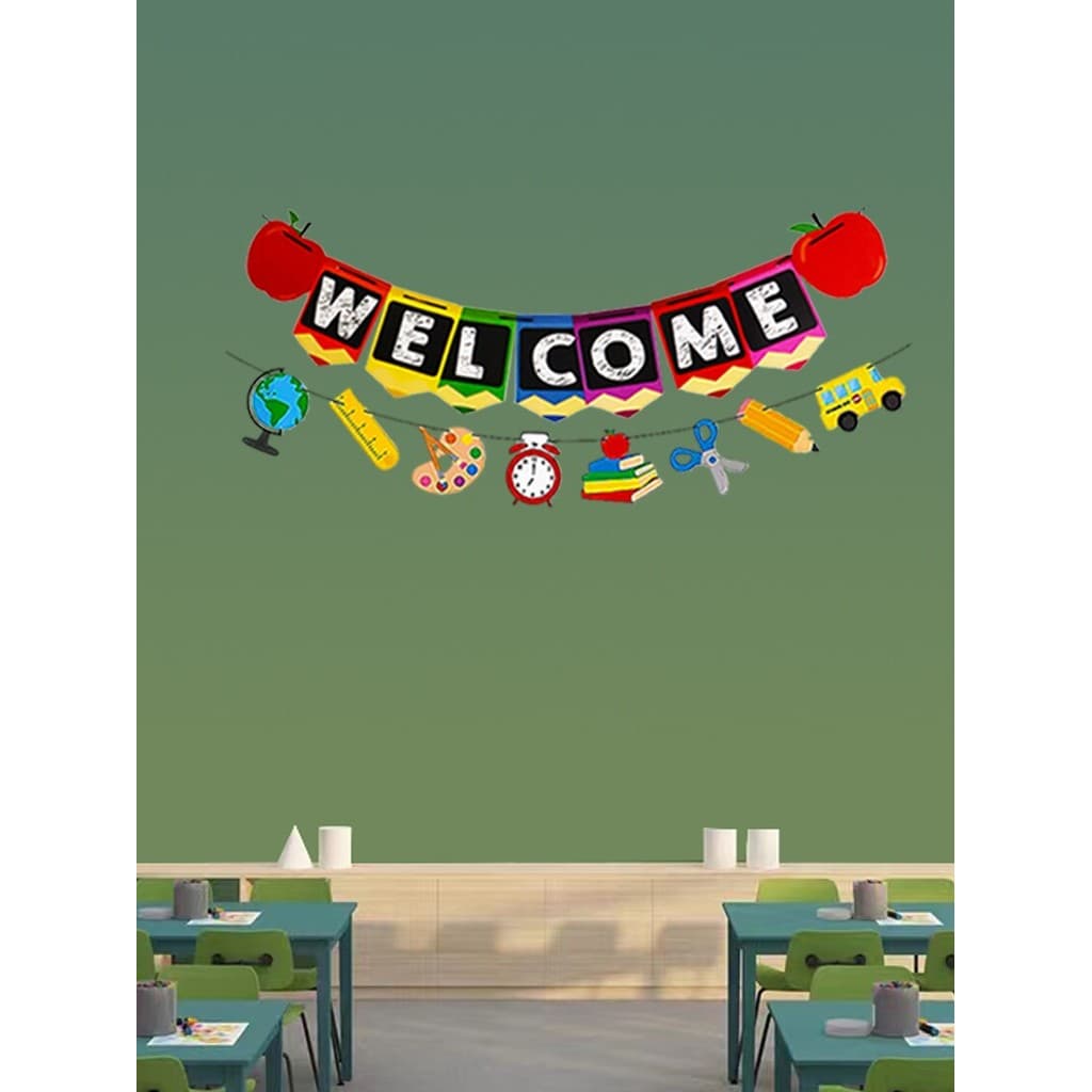 Temporada escolar do jardim de infância bem-vindo puxar bandeira classe Layout sala de aula Huanchuang decoração puxar f