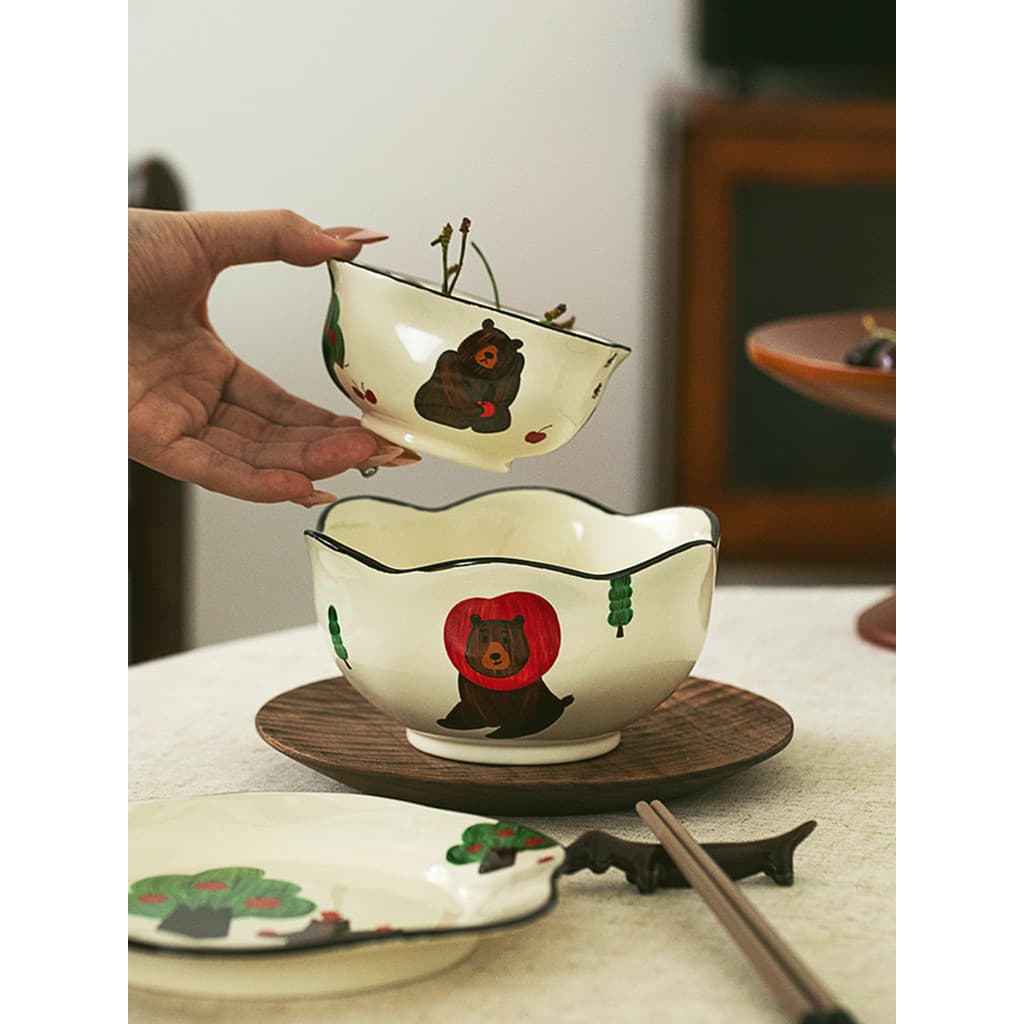 Conjunto de talheres infantis Ezicok Tigela de cerâmica Conjunto de pratos Tigela de arroz de desenho animado Prato de c