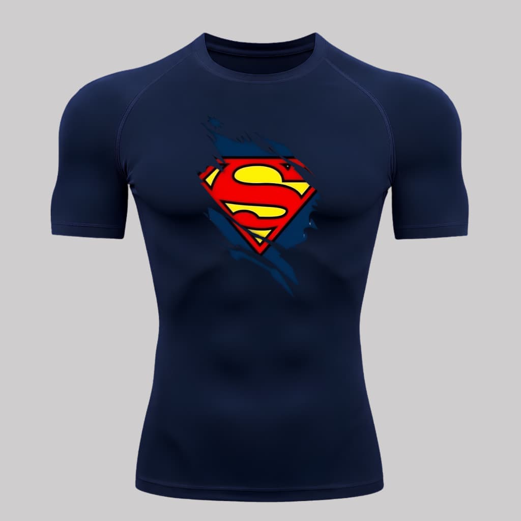 Camiseta Compressão Proteção Uv Manga Curta Super Man Estilo Rasgado Térmica Rash Guard