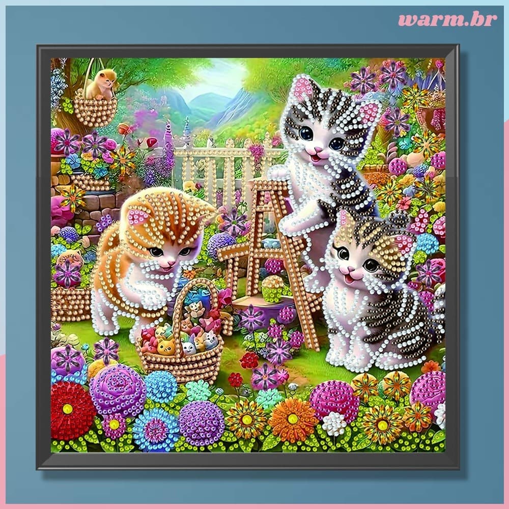 Kits De Pintura De Diamante DIY Em Formato Especial De Gato De Jardim Com Broca Parcial [waroom.br]