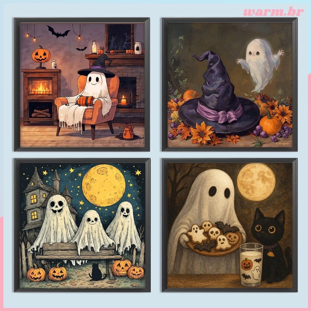 Halloween Ghosts 5D DIY Full Square Broca Kits De Pintura De Diamante Para Adultos Decoração De Parede De Casa 35x35cm [
