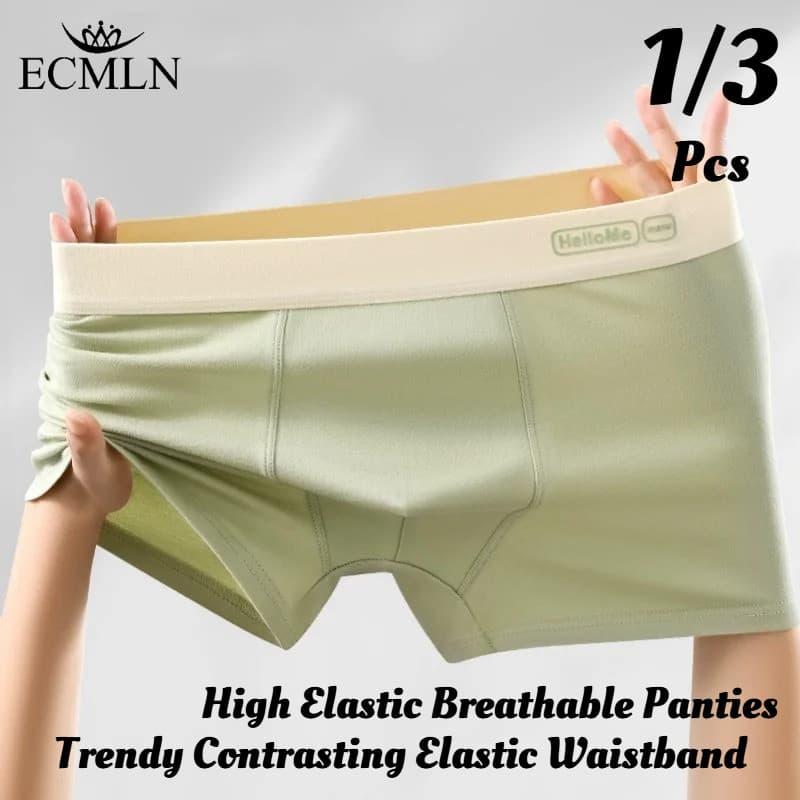 ECMLN 1/3 Pcs Homens Boxer Briefs Carta Impressão Cintura Alta Elástica Macia Respirável Confortável Mid-Rise Roupa Inte