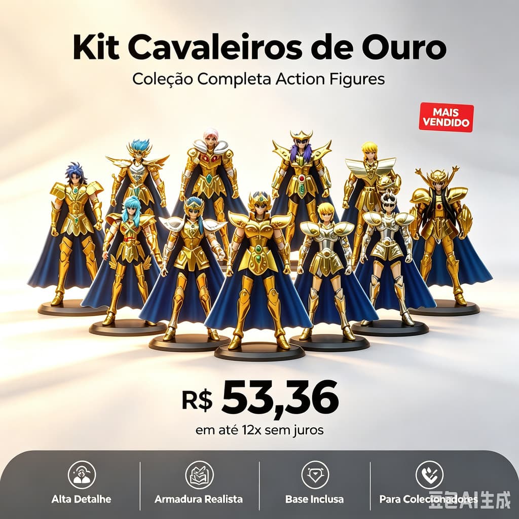 Figura Os Cavaleiros do Zodíaco 19cm Cavaleiros de Ouro Modelo Colecionável