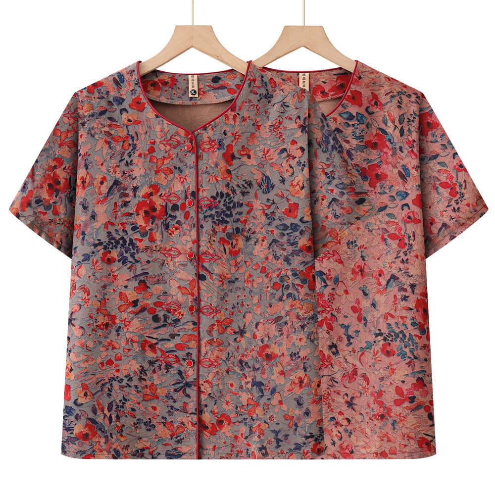 Roupas femininas idosas de meia-idade roupas da vovó verão de manga curta Floral Cardigan feminino fino solto topo mãe v