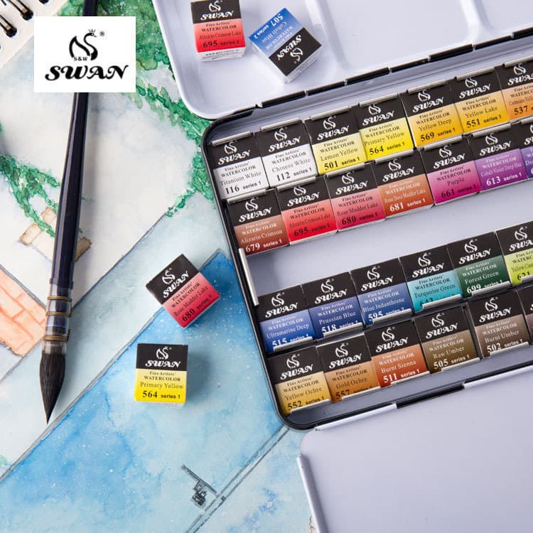 Conjunto de aquarela sólida French SWAN Pro SWAN Artista Master Aquarela 12 cores 24 cores 36 cores 48 cores