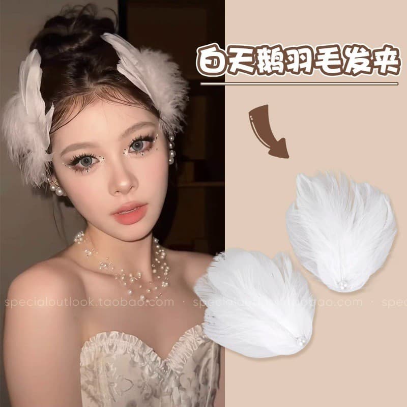 Grampo de cabelo de pena de fada branca feminino francês Ballet palco desempenho acessórios para o cabelo cisne branco c