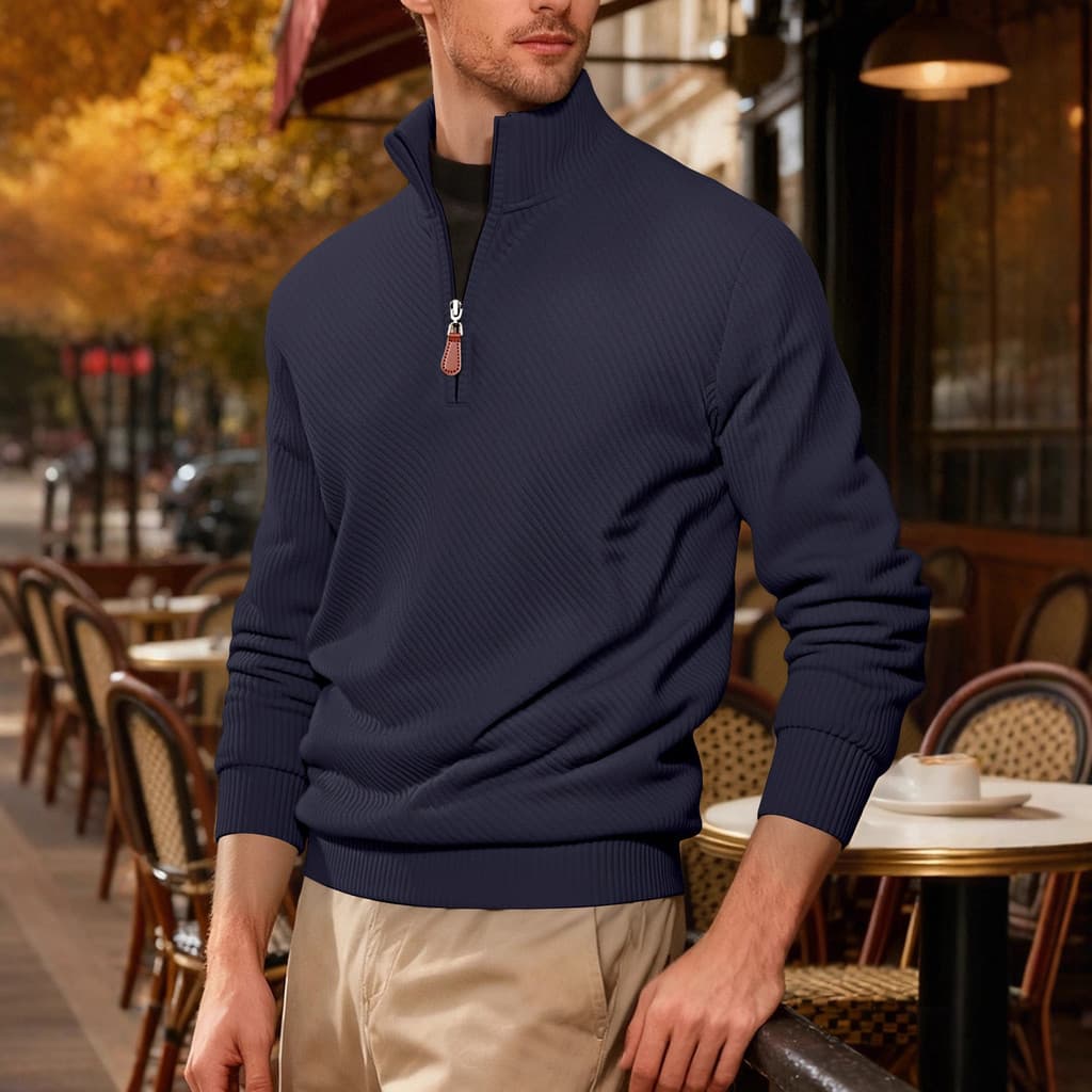 Outono inverno novo estilo cor sólida masculino meio zíper veludo Casual gola manga longa moletom masculino