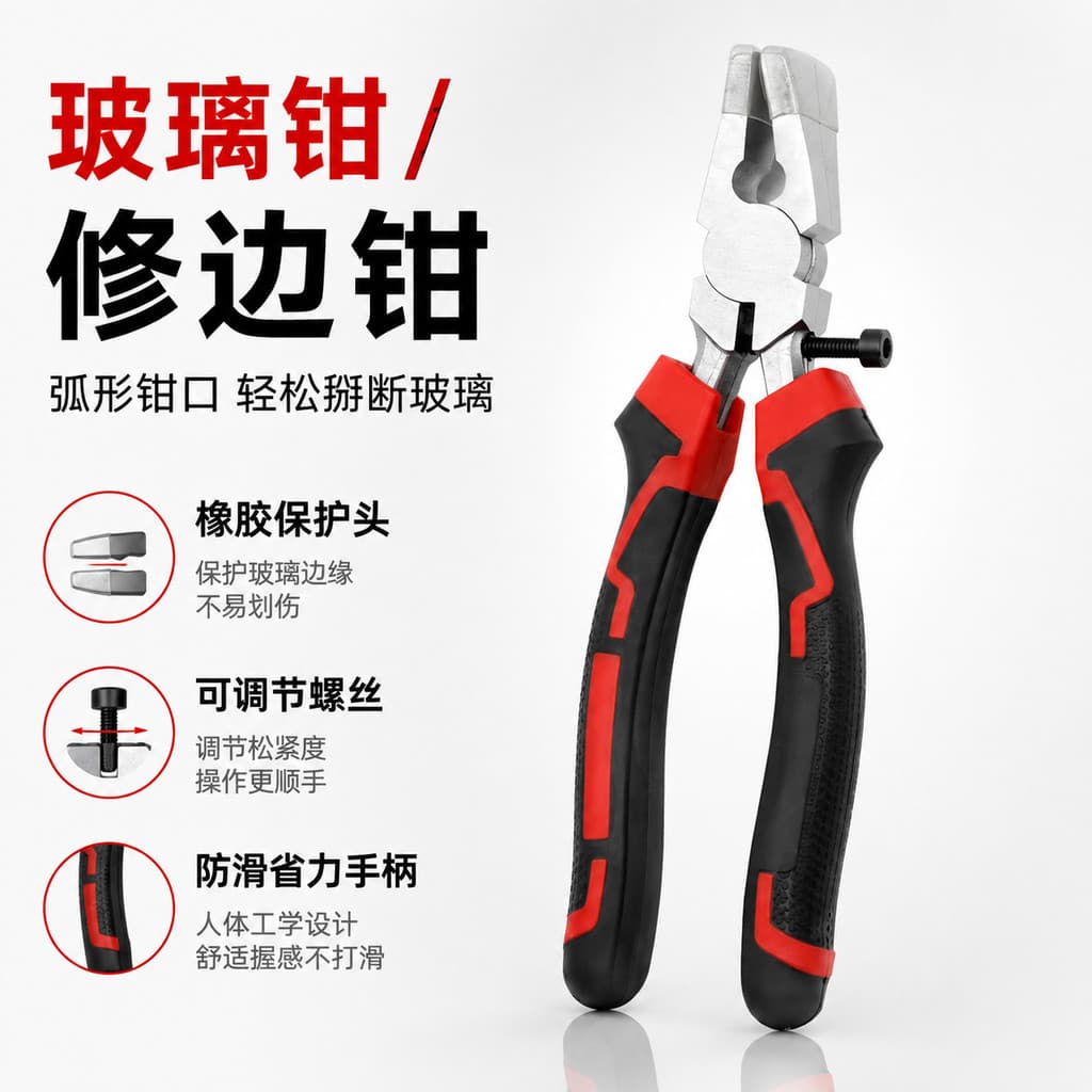 Alicate de vidro de 27cm, alicate de borda de quebra de telha, alicate de arco plano com manga de borracha, ferramenta d