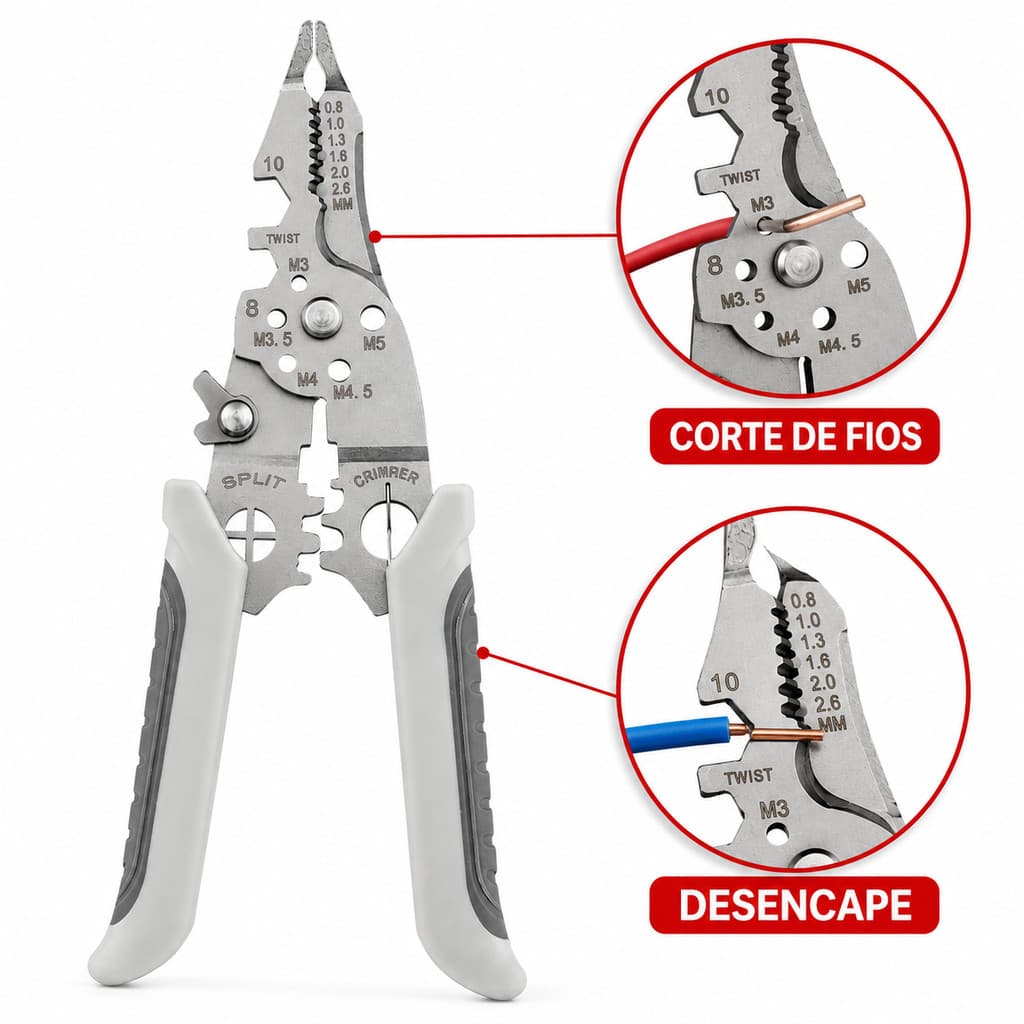 Alicate Crimpador Mutifuncional 8 em 1 Universal Desenpacador Eletricista Profissional Corta Tudo