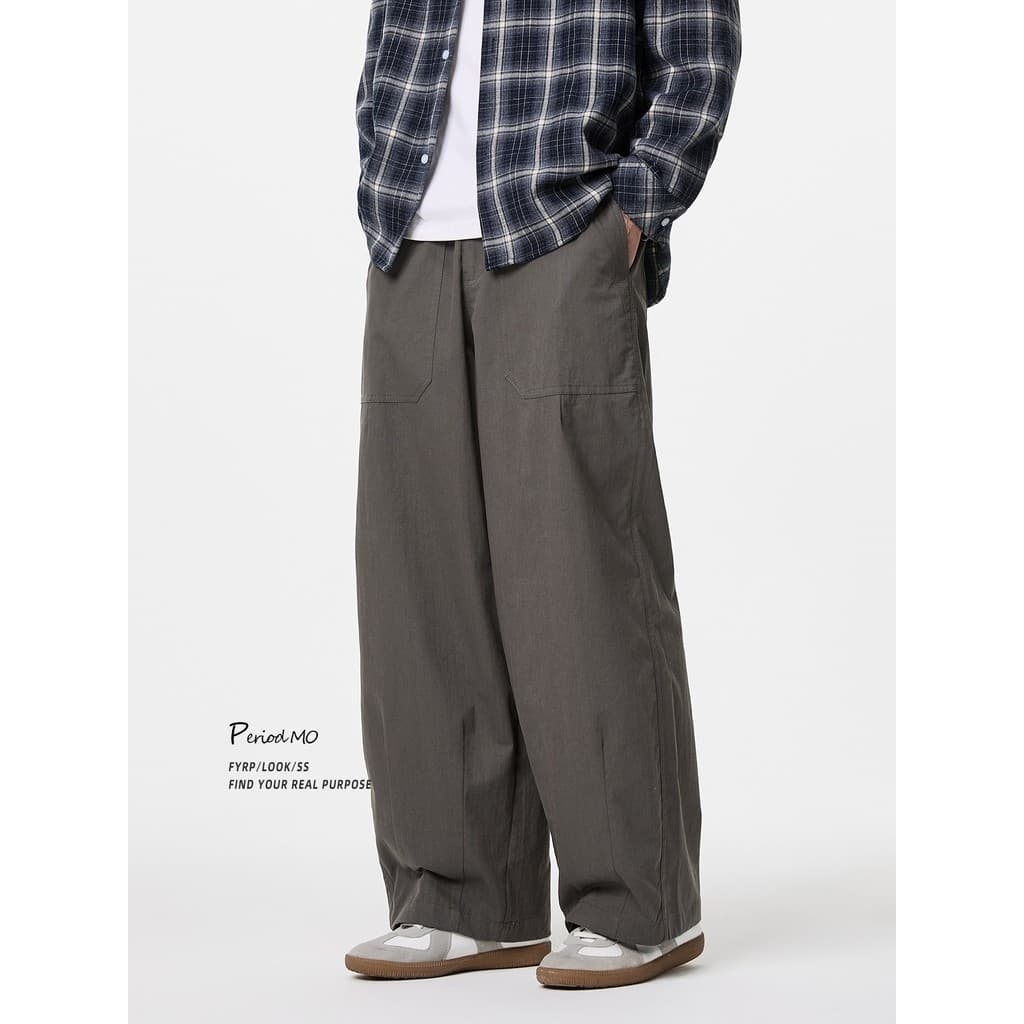 FYRP Momo estilo dinheiro antigo cintura elástica macacão reto masculino primavera verão estilo fino legal solto Casual