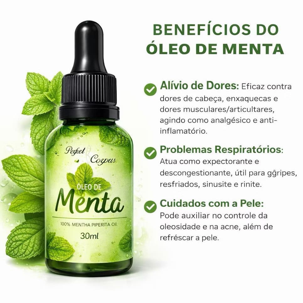 Óleo Essencial de Menta Piperita 30ml100% Puro Energia Refrescante Revigorante