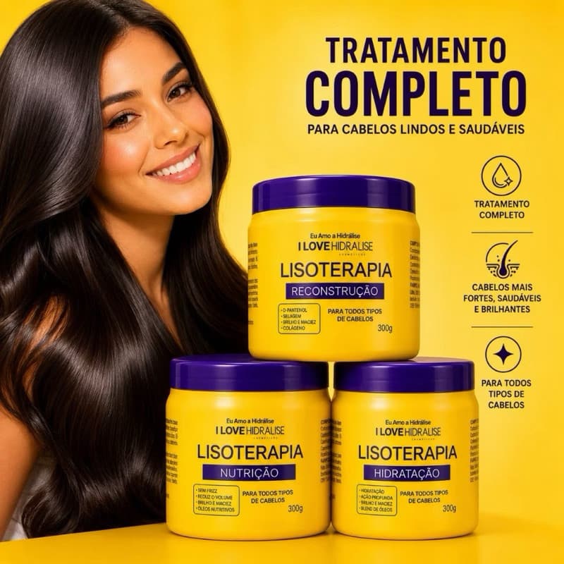 Kit Cronograma Capilar Lisoterapia I Love Hidralise – Nutrição + Hidratação + Reconstrução | 3 Máscaras 300g