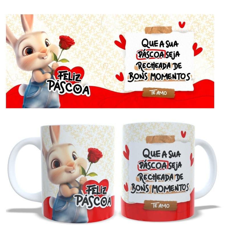 FELIZ PÁSCOA COELHO CANECA DE PORCELANA 325 ML
