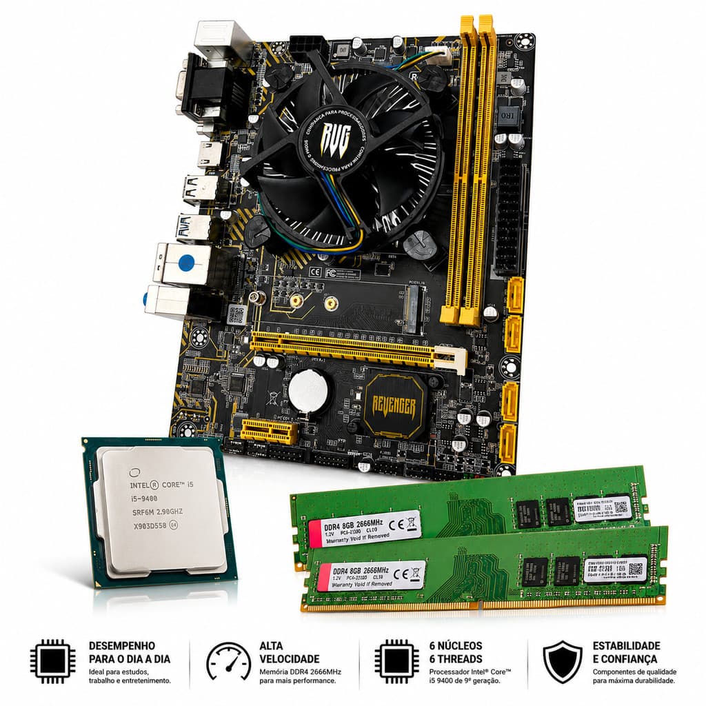 KIT TOP SYSTEM INTEL CORE I5 9400 9º GEN, 16GB 2600MHZ DDR4, MB H310 REVENGER