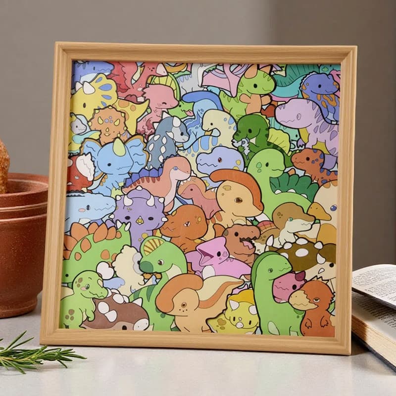 Dinossauro quebra-cabeça de madeira diy pintado à mão Graffiti gato alienígena Irregular quebra-cabeça de madeira presen