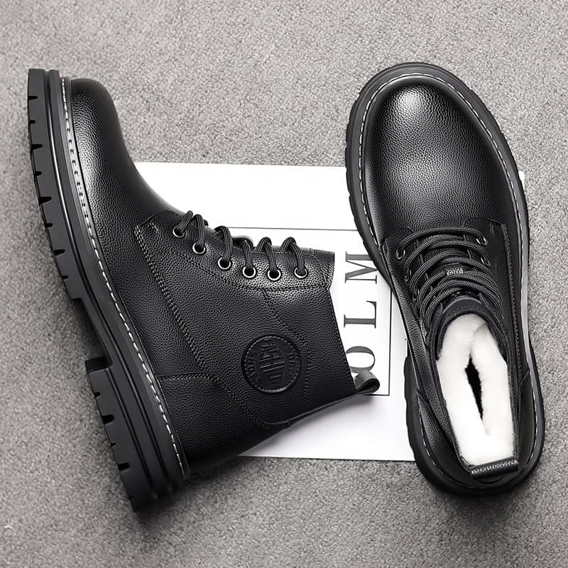 Sapatos de algodão masculino inverno novo estilo lã de couro genuíno engrossado quente de alta qualidade botas de neve c